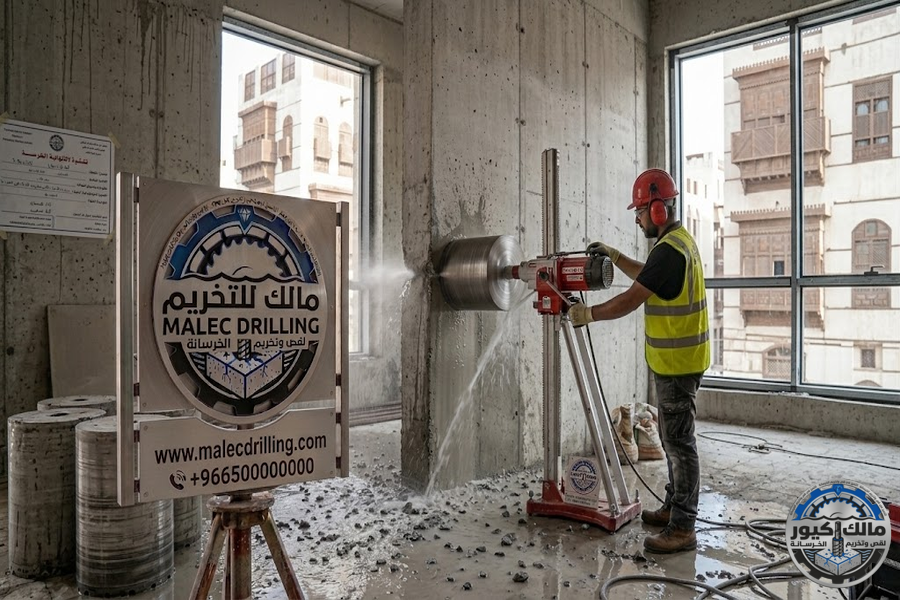 تخريم خرسانة حي البلد بالكور جدة باستخدام أحدث أجهزة الكور الدريل لفتح فتحات التكييف والكهرباء والسباكة